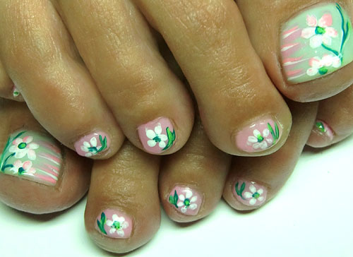 schne Fungel mit Blumenmalerei - Nailart gemalt