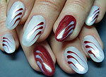 Nailart mit rotem und perlmut-weißem Gel